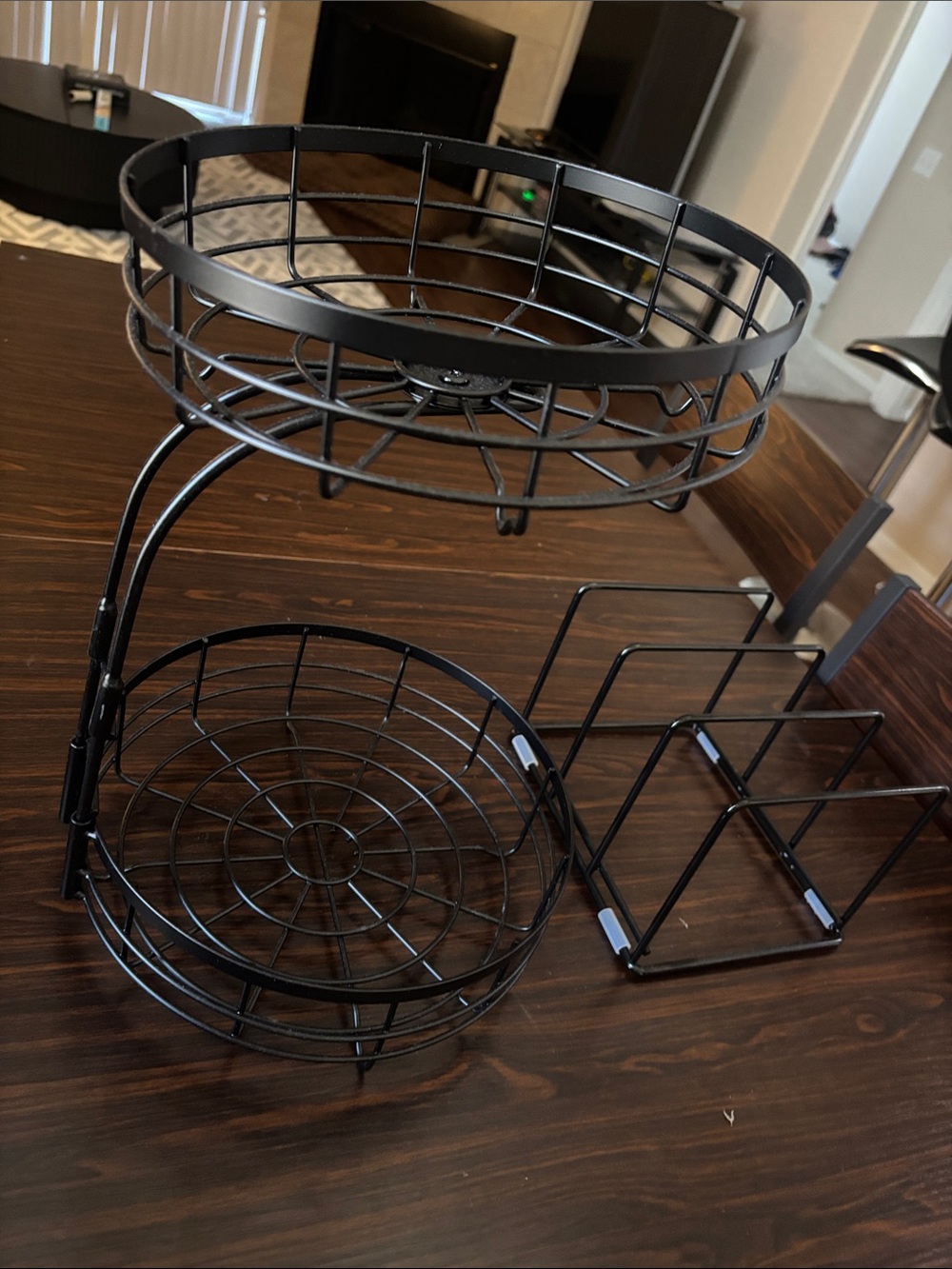 2-Tier Black Metal Wire Fruit & Snack Stand with tray holder